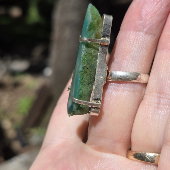 Sterling green agate crystal slice ring sz6.5 - Picture 5 of 10